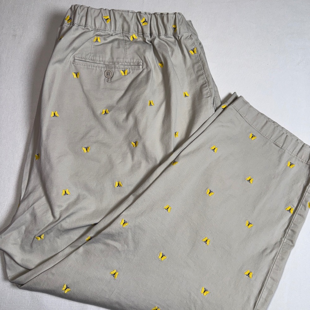 Talbots‎ The Weekend Chino Pants 26W Tan Khaki Yellow Butterfly Embroidered Plus